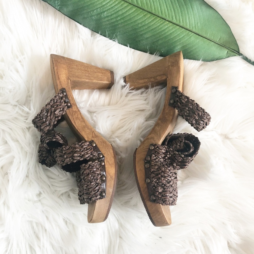 Sanita Kirsten Brown Woven Wood Heel Sandals